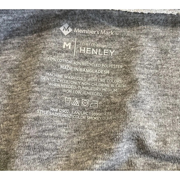 Members Mark Henley Army Green Medium Thermal Shirt Top Long Sleeve Pocket NEW - Picture 5 of 6